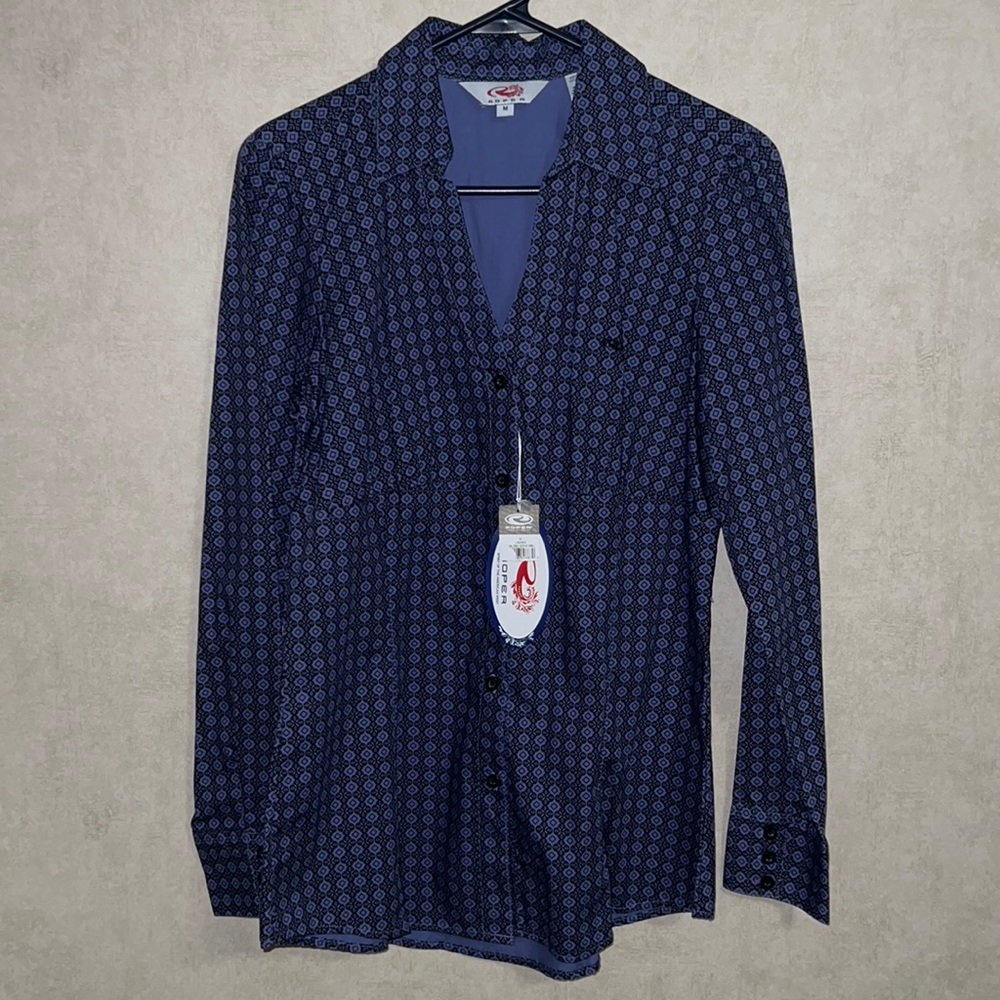 💙 NEW Ladies Roper Blue Patterned Button Up Medium